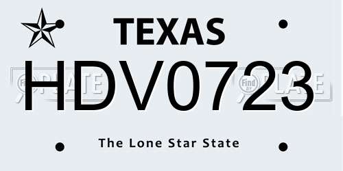 HDV0723 Texas License Plate