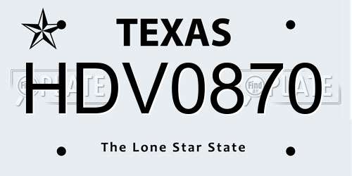 HDV0870 Texas License Plate