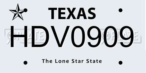 HDV0909 Texas License Plate