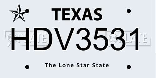 HDV3531 Texas License Plate