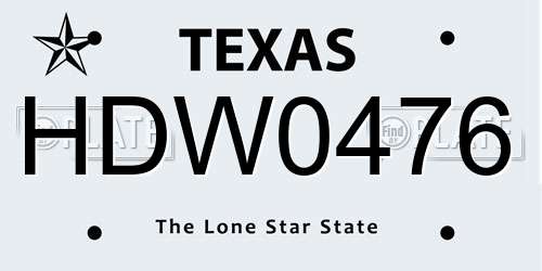 HDW0476 Texas License Plate