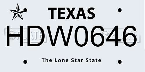 HDW0646 Texas License Plate