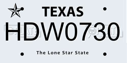 HDW0730 Texas License Plate