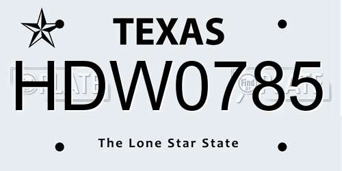 HDW0785 Texas License Plate