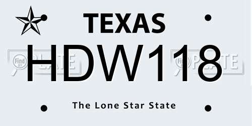 HDW118 Texas License Plate