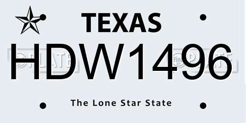 HDW1496 Texas License Plate