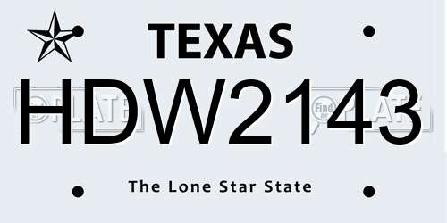 HDW2143 Texas License Plate