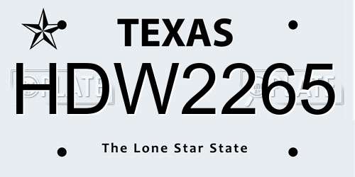 HDW2265 Texas License Plate