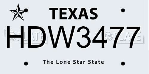 HDW3477 Texas License Plate