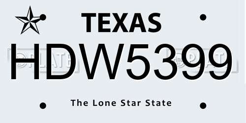 HDW5399 Texas License Plate