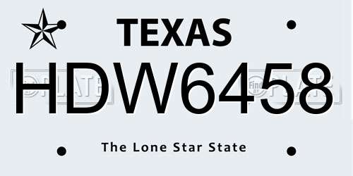 HDW6458 Texas License Plate