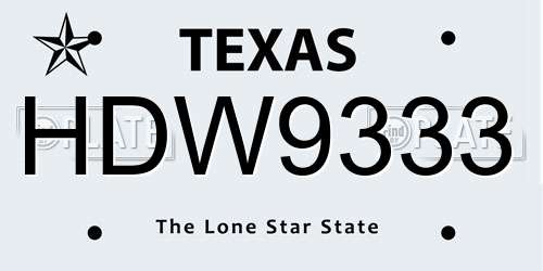 HDW9333 Texas License Plate