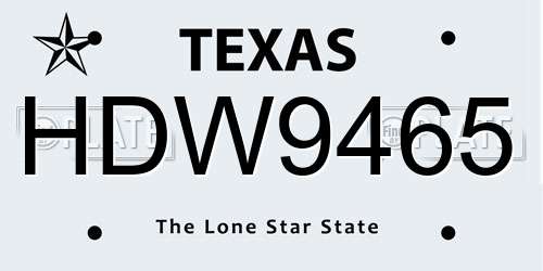 HDW9465 Texas License Plate