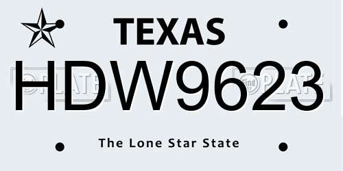 HDW9623 Texas License Plate