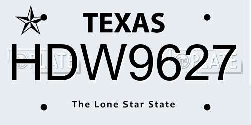 HDW9627 Texas License Plate