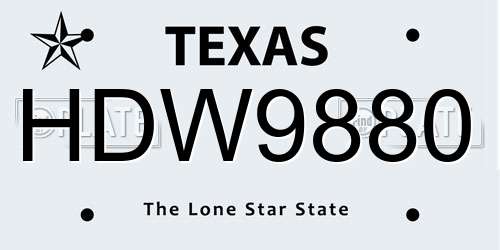 HDW9880 Texas License Plate
