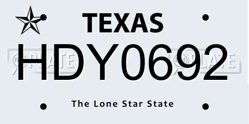 HDY0692 Texas License Plate