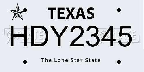 HDY2345 Texas License Plate