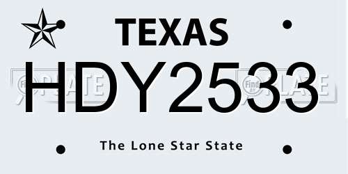 HDY2533 Texas License Plate