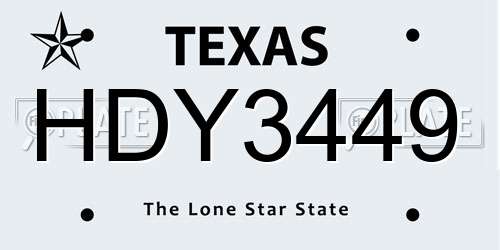 HDY3449 Texas License Plate