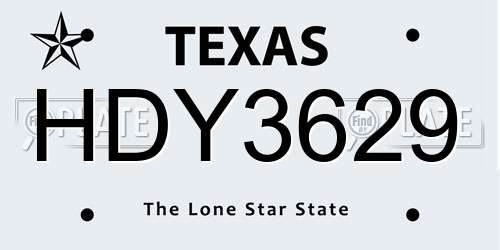 HDY3629 Texas License Plate