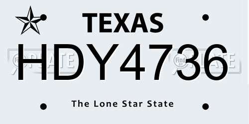 HDY4736 Texas License Plate