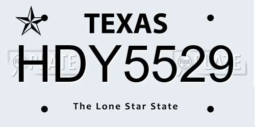 HDY5529 Texas License Plate