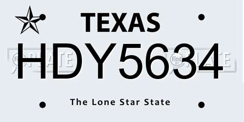 HDY5634 Texas License Plate