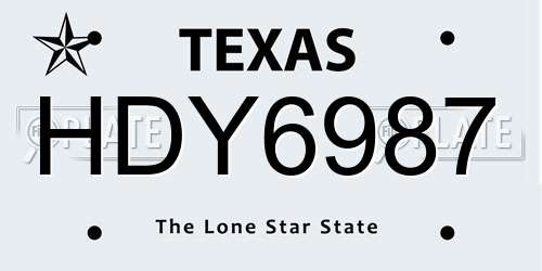 HDY6987 Texas License Plate