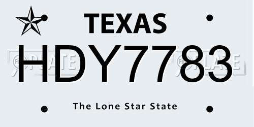 HDY7783 Texas License Plate