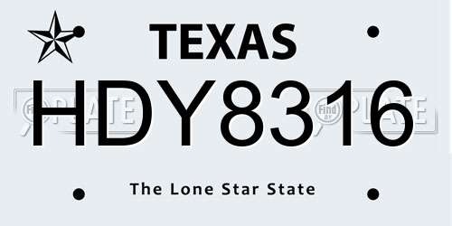 HDY8316 Texas License Plate