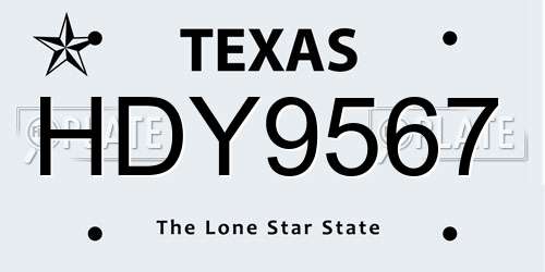 HDY9567 Texas License Plate