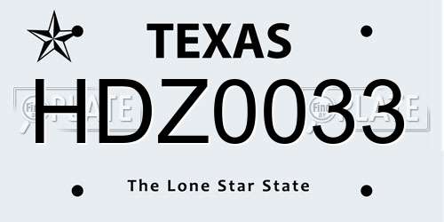 HDZ0033 Texas License Plate