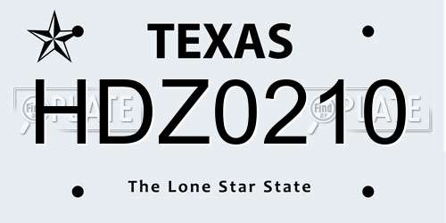 HDZ0210 Texas License Plate