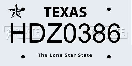 HDZ0386 Texas License Plate