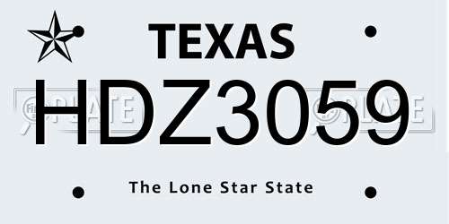 HDZ3059 Texas License Plate