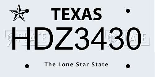 HDZ3430 Texas License Plate