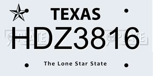 HDZ3816 Texas License Plate