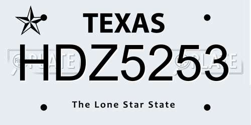 HDZ5253 Texas License Plate