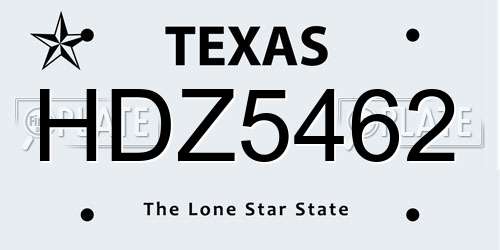 HDZ5462 Texas License Plate
