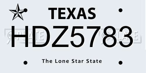 HDZ5783 Texas License Plate