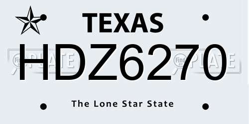 HDZ6270 Texas License Plate