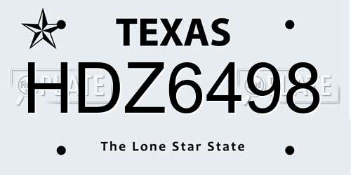 HDZ6498 Texas License Plate