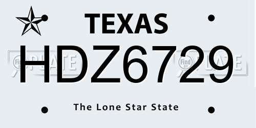 HDZ6729 Texas License Plate