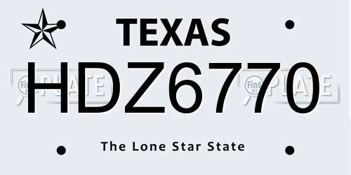 HDZ6770 Texas License Plate
