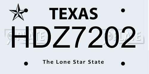 HDZ7202 Texas License Plate