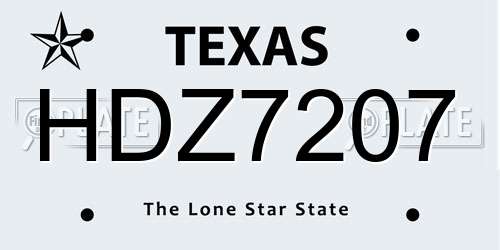 HDZ7207 Texas License Plate
