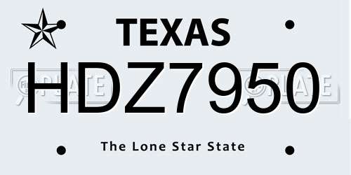 HDZ7950 Texas License Plate