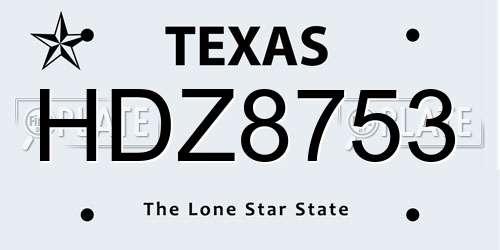 HDZ8753 Texas License Plate