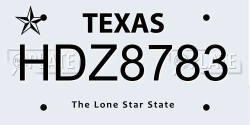 HDZ8783 Texas License Plate